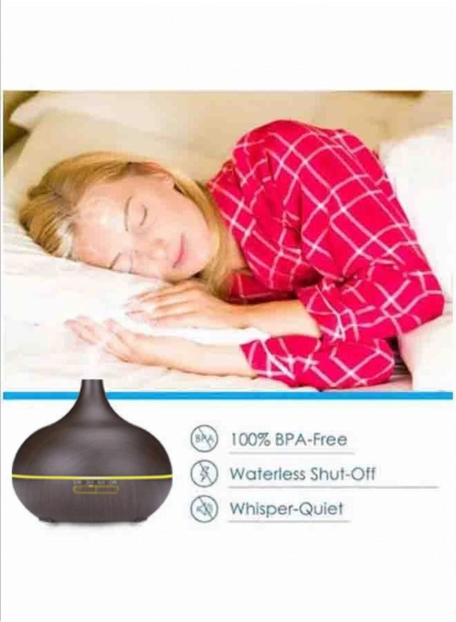 500ML Aromatherapy Essential Oil Diffuser Wood Grain Remote Control Ultrasonic Air Humidifier Cool with 7 Colors LED Light Plastic Imitation Wood Grain Home Quiet - Image 5